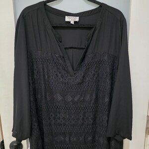 Meera Lane Plus Size 2X Black Blouse – Flowy Tunic Top w/ Back Detail